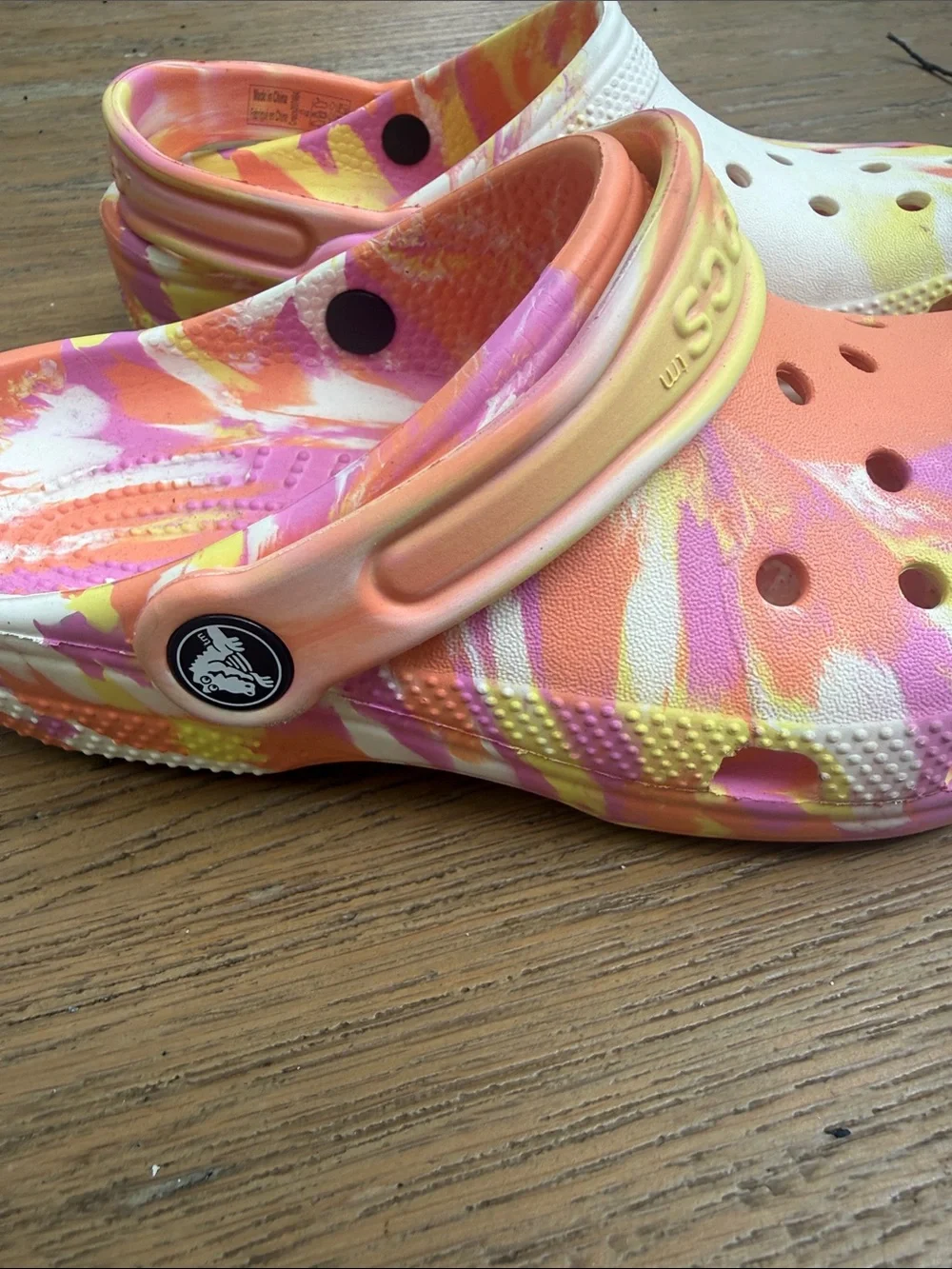 CROCS Kids Tie-Dye Slip-On Clogs in Pink, Orange & Yellow
